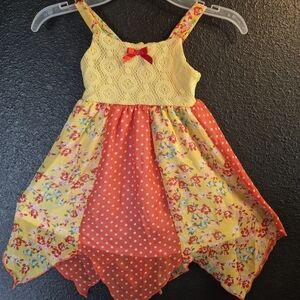 Yellow Lace & Coral Polka Dot Floral Sundress